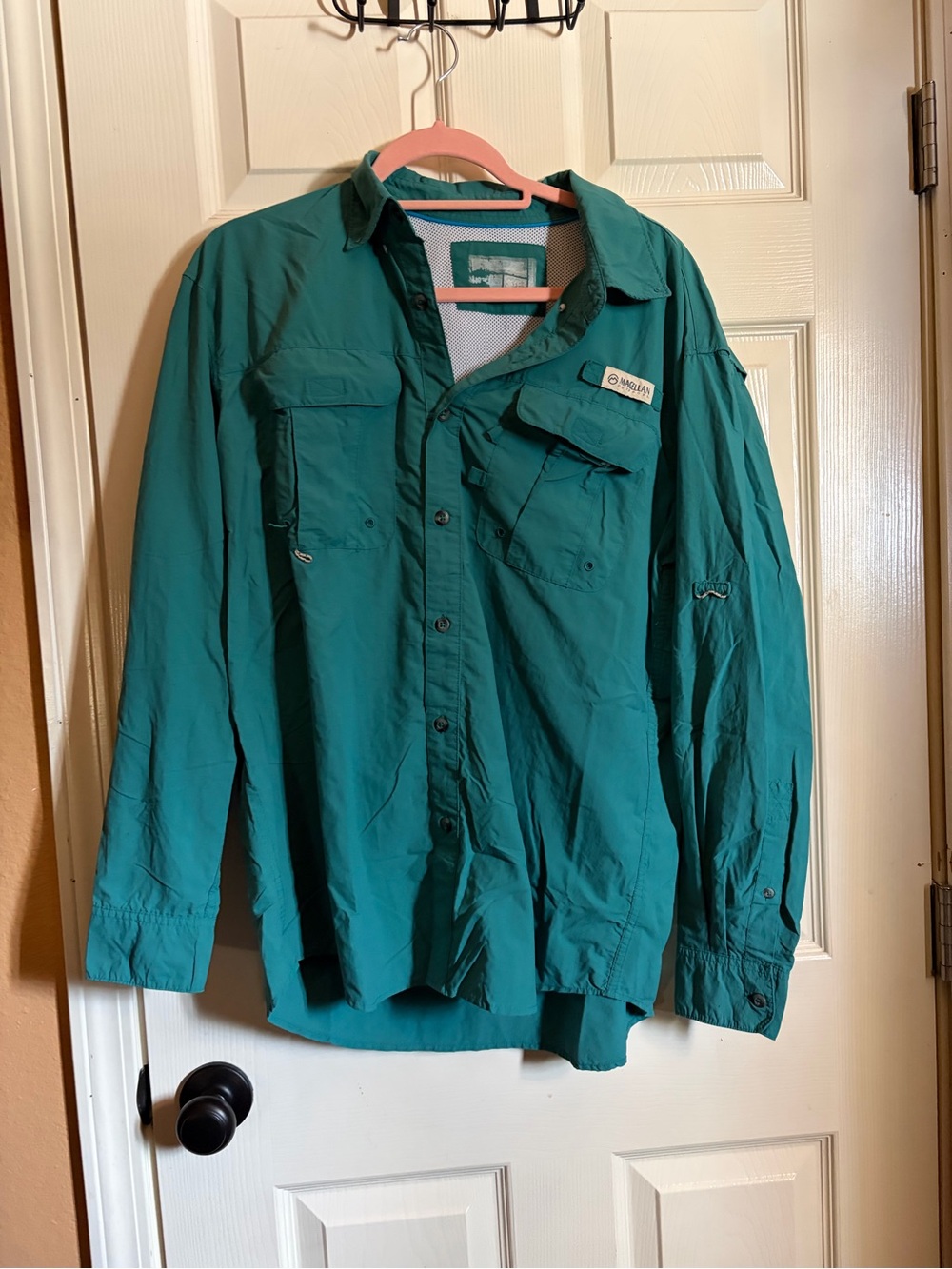 Magellan Outdoors Teal Long-Sleeve Casual Button-Down Shirt